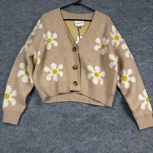 Industry Daisy Floral Cropped Cardigan Sweater Size Large